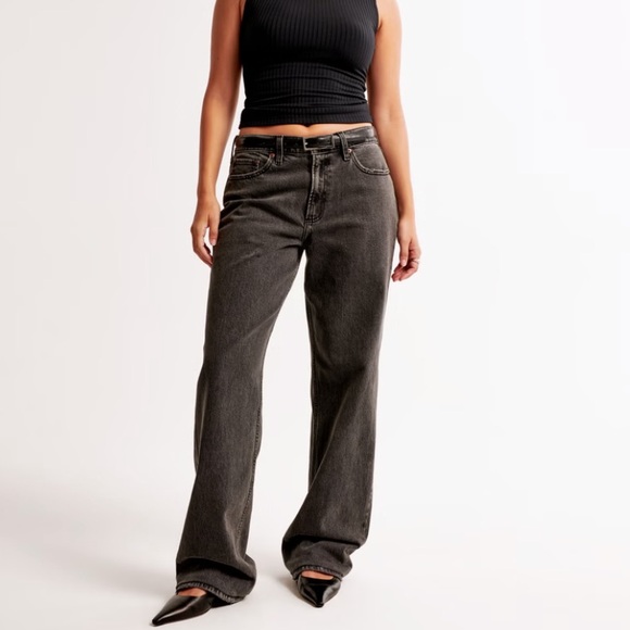 Abercrombie & Fitch Denim - Abercrombie Curve Love Low Rise Baggy Vintage Comfort Stretch Grey Long Jean